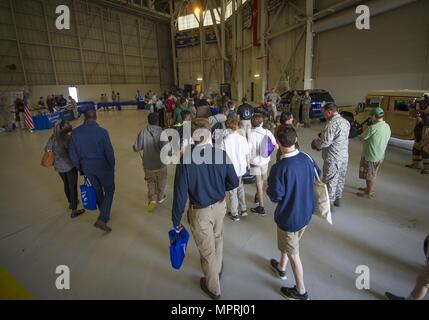 Tuskegee Airmen Career Day is an outreach program highlighting aviation and military career fields associated with the legacy of the World War II Army Air Forces unit. The archival image documents more than 150 middle and high school students visiting Joint Base Charleston, South Carolina, on February 23, 2017 for presentations hosted by the 315th Airlift Wing. Stock Photo