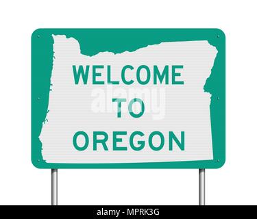 Vector illustration of the Welcome to Oregon green road sign Stock Vector