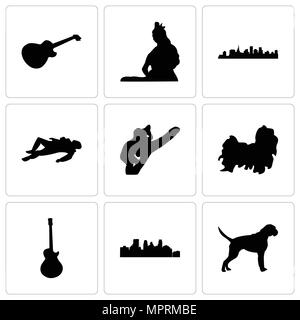 Set Of 9 simple editable icons such as boxer dog, minneapolis, image les paul, shih tzu, koala, crime scene body, st lord shiva, can be used for mobil Stock Vector