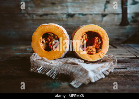 Two halves of a pumpkin Stock Photo