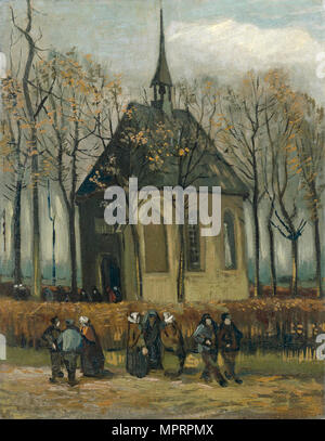 Congregation Leaving the Reformed Church in Nuenen, 1884-1885. Stock Photo