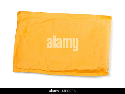 Yellow  envelope for a letter isolated on white with clipping path Stock Photo
