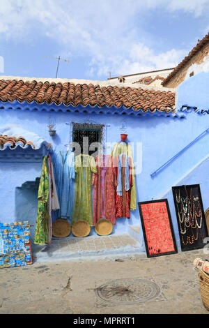 Handicrafts displayed for sale on the streets of Chaouen, Morocco. Stock Photo