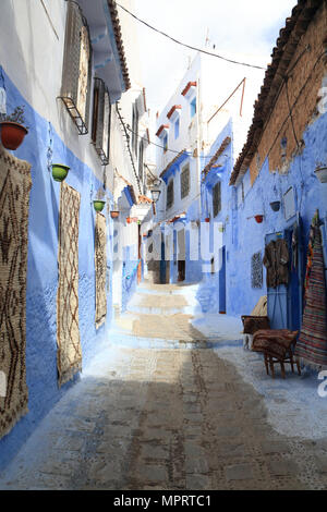 Handicrafts displayed for sale on the streets of Chaouen, Morocco. Stock Photo