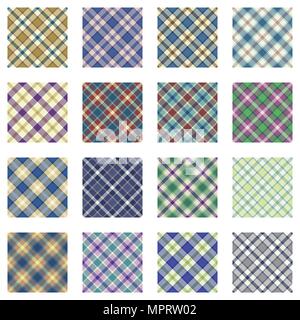 Plaid patterns collection, 16 seamless tartan patterns, muted shades, retro colors Stock Vector