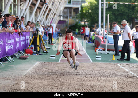 Loughborough, England, 20th, May, 2018.   Aled Price competing in the Men's Long Jump during the LIA Loughborough International Athletics annual meeti Stock Photo