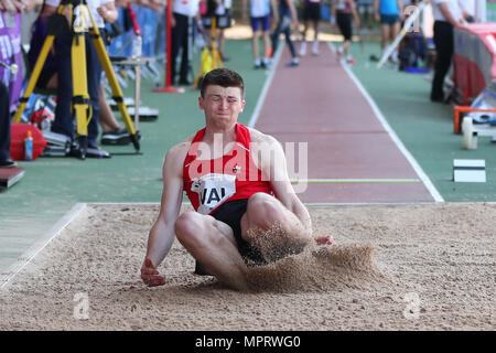 Loughborough, England, 20th, May, 2018.   Aled Price competing in the Men's Long Jump during the LIA Loughborough International Athletics annual meeti Stock Photo