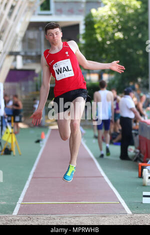 Loughborough, England, 20th, May, 2018.   Aled Price competing in the Men's Long Jump during the LIA Loughborough International Athletics annual meeti Stock Photo