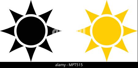 Simple black and yellow sun icon. Circle with six triangles in place of rays. Stock Vector