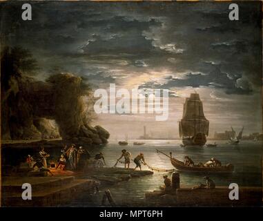 Coastal Scene (La nuit), 1750s. Artist: Claude-Joseph Vernet. Stock Photo