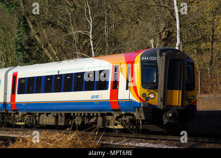 South West Trains, SWT railway owned by Stagecoach, operator of the South Western Railway franchise 1996 to 2017. Class 444 Desiro electric EMU Stock Photo