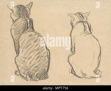 Two Studies of a Cat, early 20th century. Artist: Theophile Alexandre Steinlen. Stock Photo