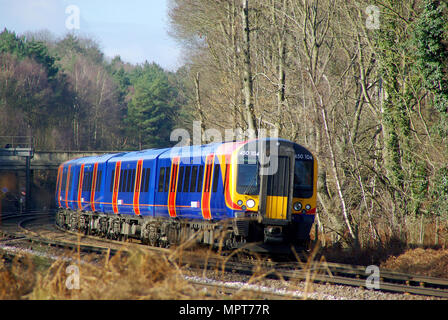 South West Trains, SWT railway owned by Stagecoach, operator of the South Western Railway franchise 1996 to 2017. British Rail Class 450 third-rail DC Stock Photo