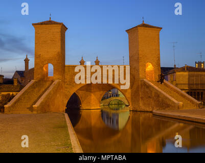 Trepponti Bridge in the evening, Comacchio, Emilia-Romagna, Italy Stock Photo