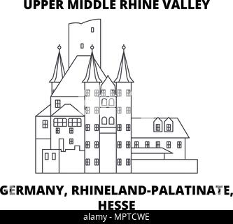 Germany, Rhineland-Palatinate, Hesse, Upper Middle Rhine Valley line icon concept. Germany, Rhineland-Palatinate, Hesse, Upper Middle Rhine Valley linear vector sign, symbol, illustration. Stock Vector