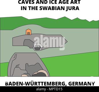 Caves , Baden-Wurttemberg, Germany line icon concept. Caves , Baden-Wurttemberg, Germany flat vector sign, symbol, illustration. Stock Vector