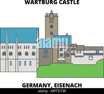Germany, Eisenach  Wartburg Castle line icon concept. Germany, Eisenach  Wartburg Castle flat vector sign, symbol, illustration. Stock Vector