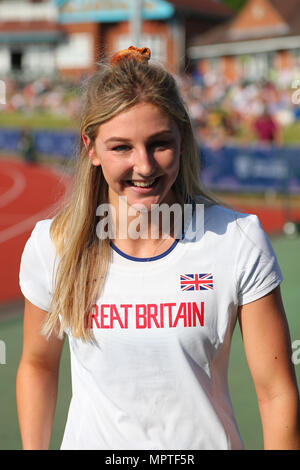 Loughborough, England, 20th, May, 2018.   Molly Caudery competing in the Women's Pole Vault during the LIA Loughborough International Athletics annual Stock Photo