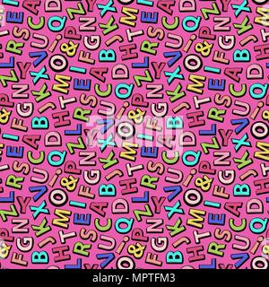 ABC background.Alphabet pattern on a pink background.Vector seamless pattern with letters hand draw doodle style illustration. Stock Vector