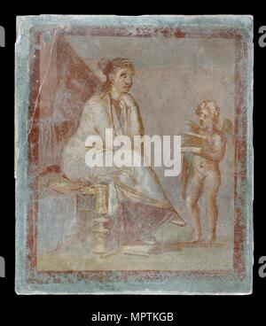 Framed vignette painted in fresco on a green wall, 65-75. Artist: Unknown. Stock Photo