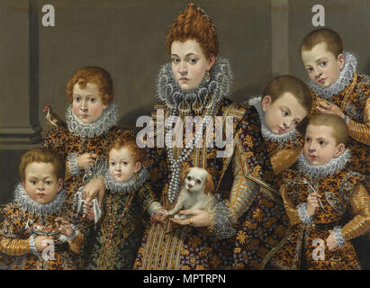 Portrait of Bianca degli Utili Maselli with her six children. Stock Photo