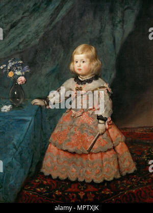 Portrait of the Infanta Margaret Theresa (1651-1673) in a pink Dress. Stock Photo