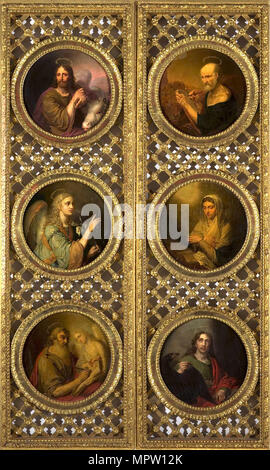 Royal Doors with Christ, the Virgin, the Archangel Gabriel and the Four Evangelists, 1804-1809. Stock Photo