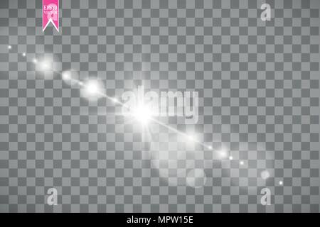 Lens flare effect isolated on transparent background. Golden glow flashlight illustration. Vector lights Stock Vector