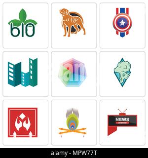 Set Of 9 simple editable icons such as all news channel, krishna, fragile handle with care, rams, heptagon, construction, captain america, rottweiler, Stock Vector