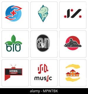 Set Of 9 simple editable icons such as realtor, music, all news channel, kart, ram, biodegradable, jz, rams, medicare, can be used for mobile, web Stock Vector