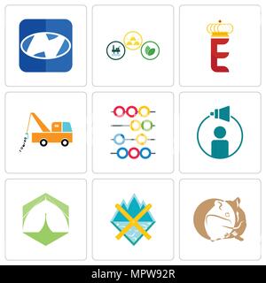 Set Of 9 simple editable icons such as hamster, crossed skis, marquee, campaign management, abacus, tow truck, e crown, commodities, h, can be used fo Stock Vector