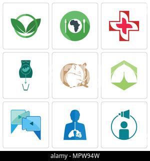 Set Of 9 simple editable icons such as campaign management, inflammation, video call, marquee, hamster, abortion, image of  cross, hunger, eco club, c Stock Vector