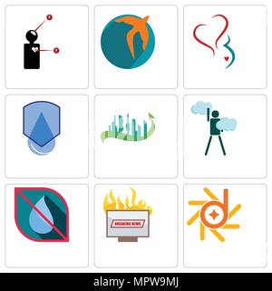 Set Of 9 simple editable icons such as d-star, breaking news, no water, ambition, future city, waterproof, gynecology, swift, symptoms, can be used fo Stock Vector