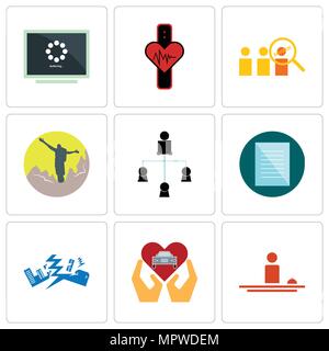 Set Of 9 simple editable icons such as hospitality, car dealer, earthquake, specification, distributor, hiker, advisor, tracker, buffering, can be use Stock Vector