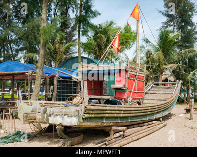 Basic fishing boat made from bamboo at Sam Son Beach in Thanh Hoa Province, Vietnam Stock Photo