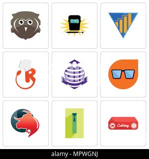 Set Of 9 simple editable icons such as catering, zipper, taurus professional, nerd glasses, purple cobras, resturant, yield, welding, free owl, can be Stock Vector