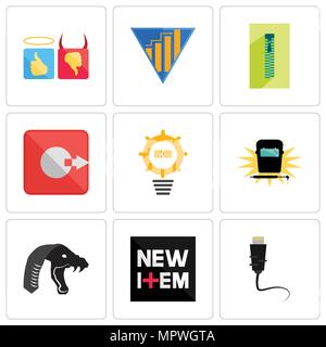 Set Of 9 simple editable icons such as ethernet, new item, mamba, welding, problem management, output, zipper, yield, good bad, can be used for mobile Stock Vector