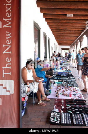 Indian Jewelry Market takes place nearly every day under the north portal of the Palace of the Governors on Santa Fe's historic square Stock Photo