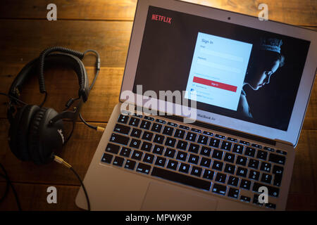 The Netflix website seen displayed on a Apple MacBook Air computer monitor. Stock Photo