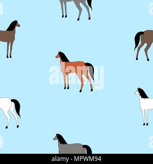 Seamless texture with horses of different colors. Stock Vector
