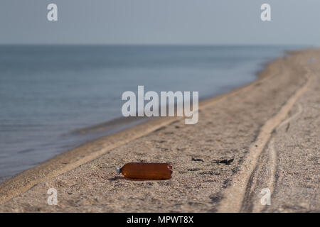 Empty plastic bottle lies on the seashore Stock Photo