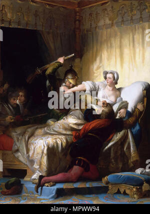 Scene in the bedroom of Marguerite de Valois during the St. Bartholomew's Day massacre, 1836.