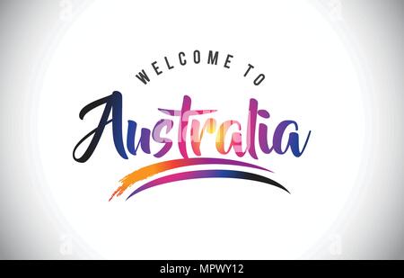 Australia Welcome To Message in Purple Vibrant Modern Colors Vector Illustration. Stock Vector