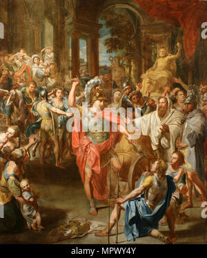 Alexander the Great Cutting the Gordian Knot. Stock Photo