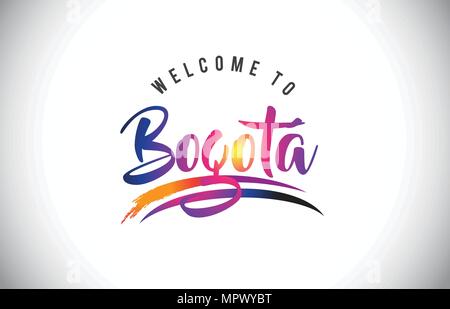 Bogotá Welcome To Message in Purple Vibrant Modern Colors Vector Illustration. Stock Vector