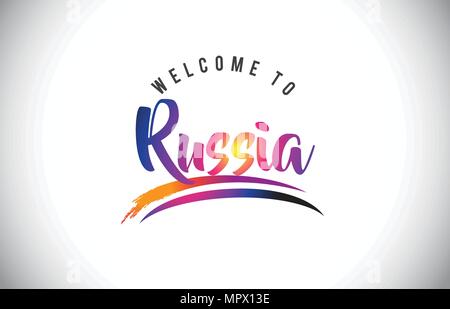 Russia Welcome To Message in Purple Vibrant Modern Colors Vector Illustration. Stock Vector