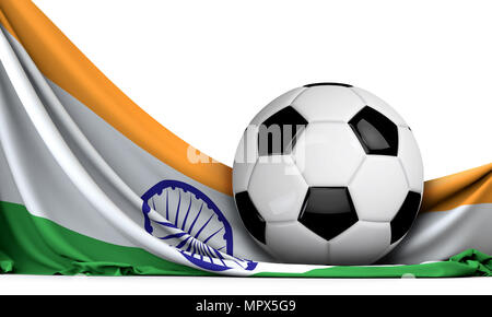 Soccer ball on the flag of India. Football background. 3D Rendering Stock Photo