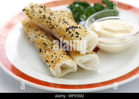 sesame wafer prawn rolls, chinese dim sum Stock Photo