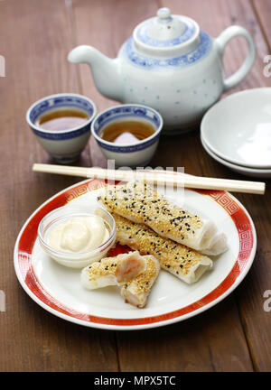sesame wafer prawn rolls, chinese dim sum Stock Photo