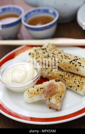 sesame wafer prawn rolls, chinese dim sum Stock Photo